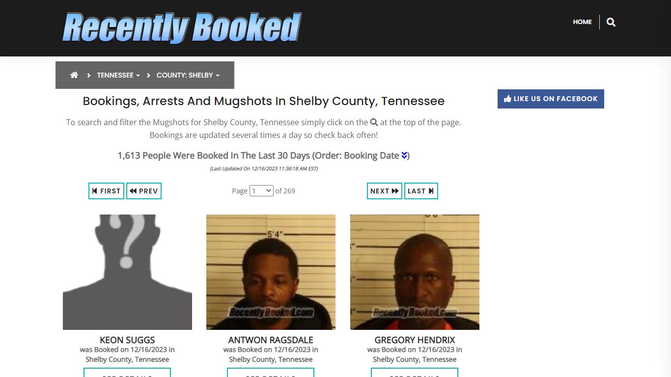 Recent bookings, Arrests, Mugshots in Shelby County, Tennessee
